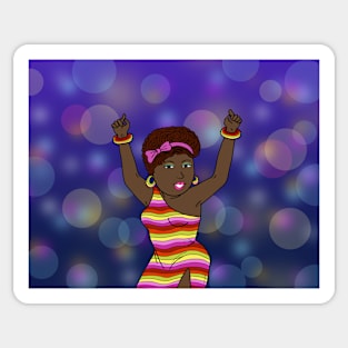 African American black woman disco funky dancing. Sticker